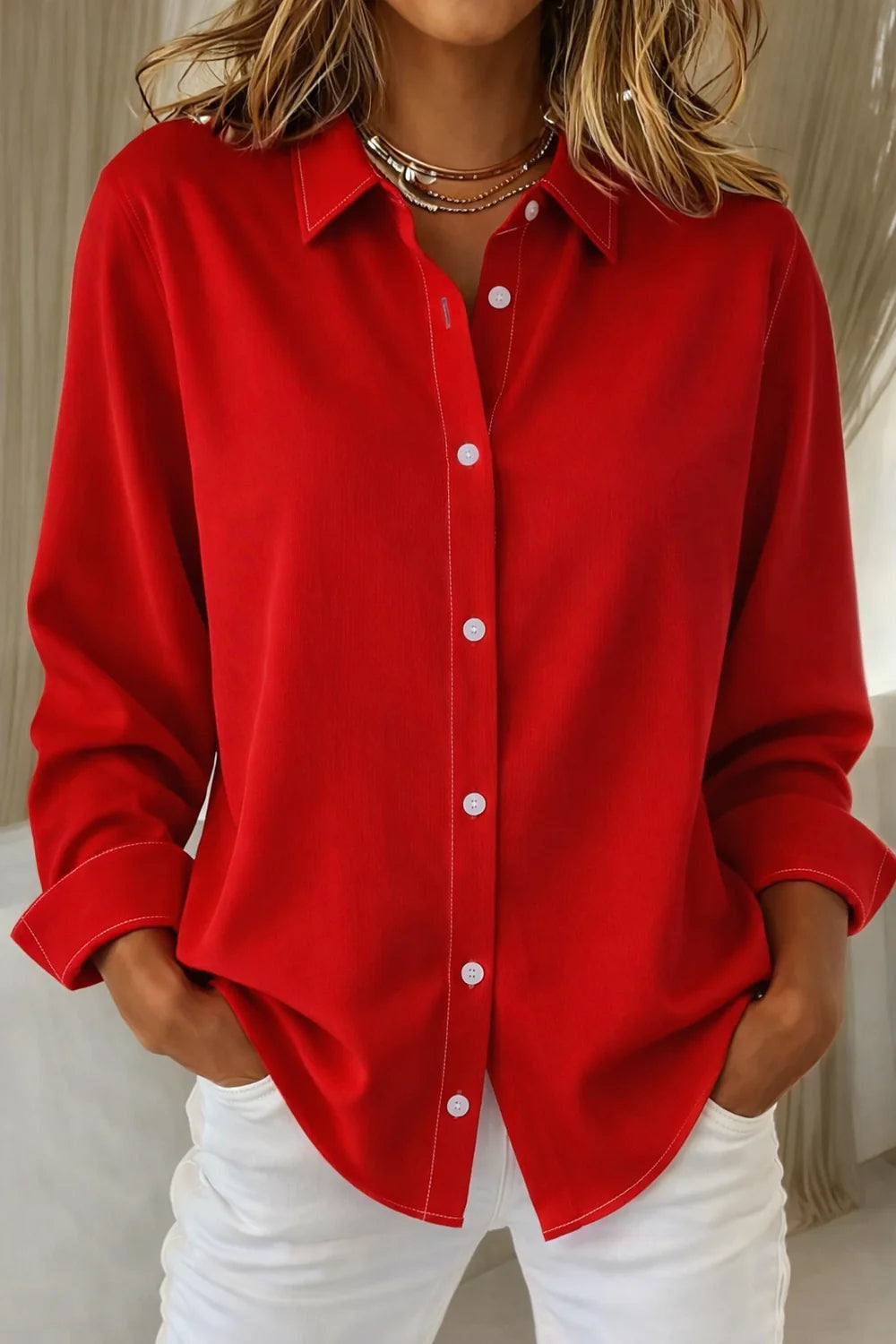 Dames Blouse met Knoopsluiting en Losvallende Pasvorm – Luchtig & Tijdloos – Lorévine