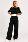 Tweedelige Dames Loungeset met Cropped Hoodie en Contrastboorden