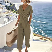 Jumpsuit met Korte Mouwen, V-hals en Overslagtaille – Stijlvol & Vrouwelijk – Lucianne
