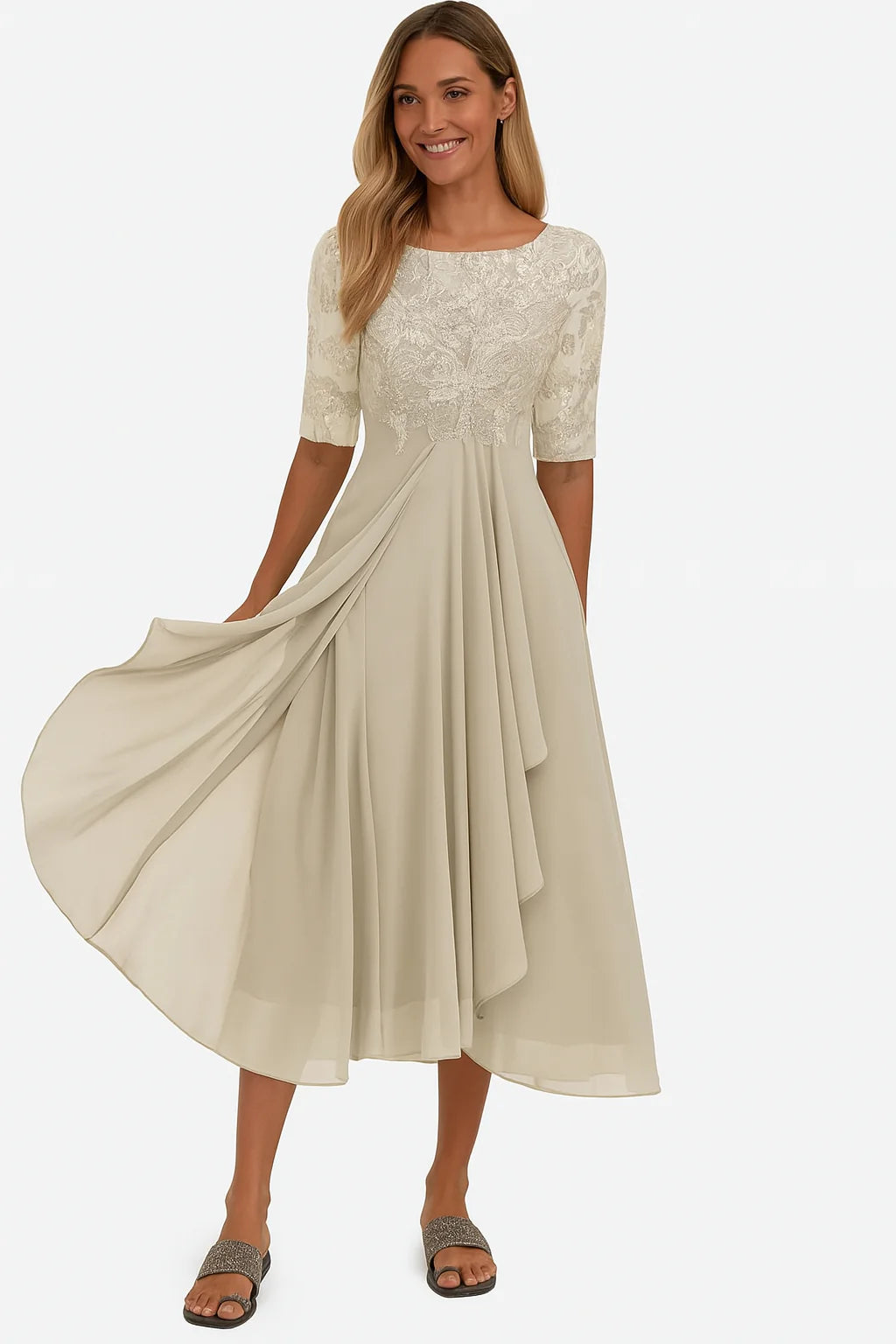 A-Lijn Midi Jurk met Kantdetails – Elegant & Zomers – Lyséline