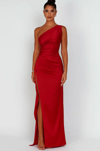 Satijnen One Shoulder Maxi Jurk – Elegant & Verfijnd – Lysenne