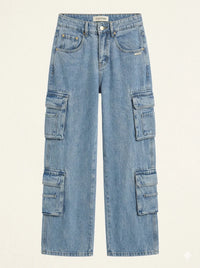 Lichtblauwe Baggy Cargo Jeans met Relaxte Pasvorm en Cargozakken – Casual & Veelzijdig – Maëlig