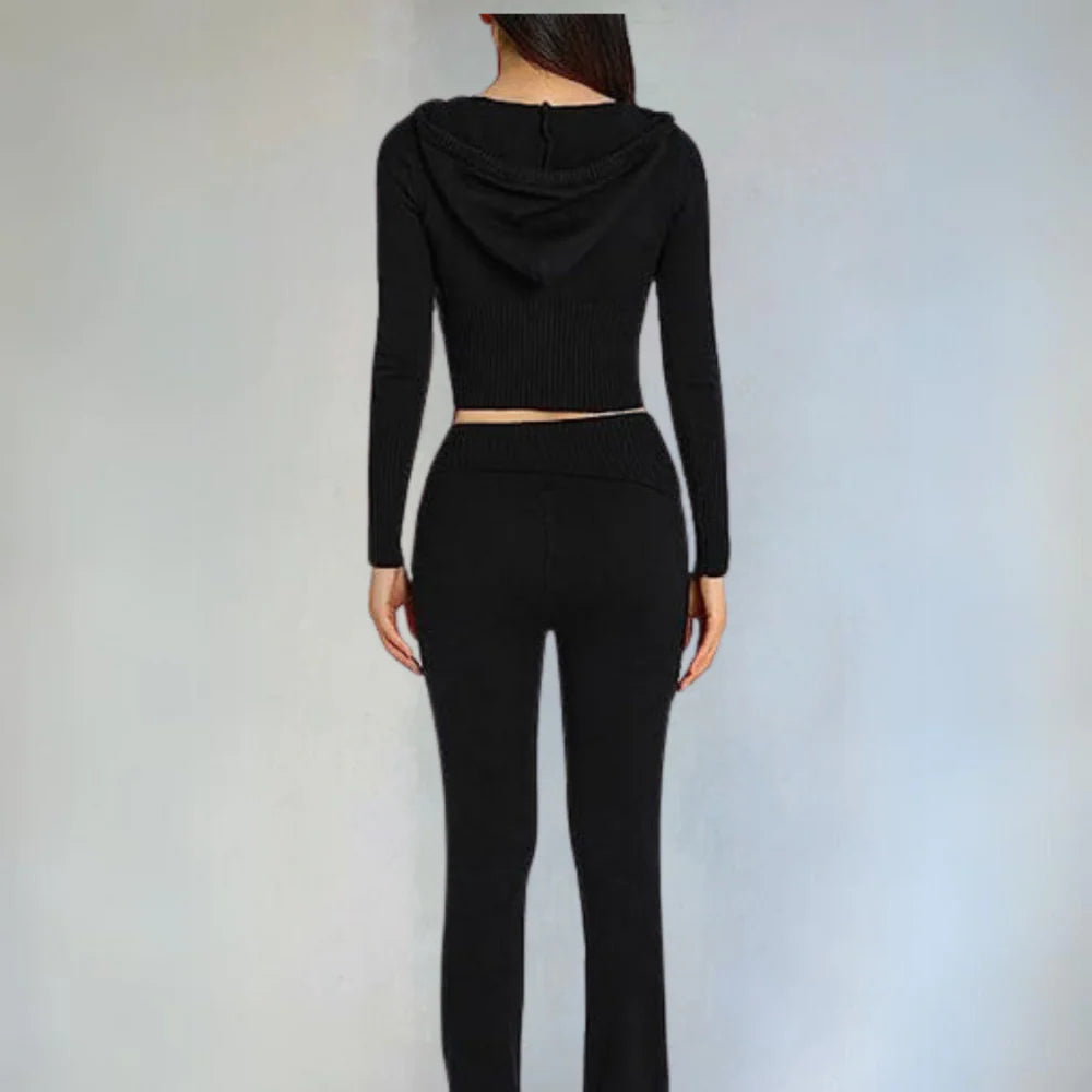 Gebreide Tweedelige Set met Capuchontrui en Bijpassende Broek – Comfortabel & Casual – Maïlie