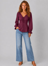 V-hals Blouse met Trekkoordsluiting – Luchtig & Verfijnd – Maïwenn
