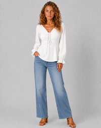 V-hals Blouse met Trekkoordsluiting – Luchtig & Verfijnd – Maïwenn