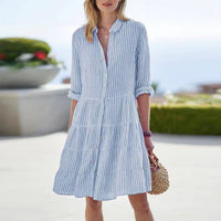 Blousejurk met Knoopsluiting, Gelaagde Rok en Opgerolde Mouwoptie – Luchtig & Bohemian – Marélie