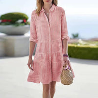 Blousejurk met Knoopsluiting, Gelaagde Rok en Opgerolde Mouwoptie – Luchtig & Bohemian – Marélie