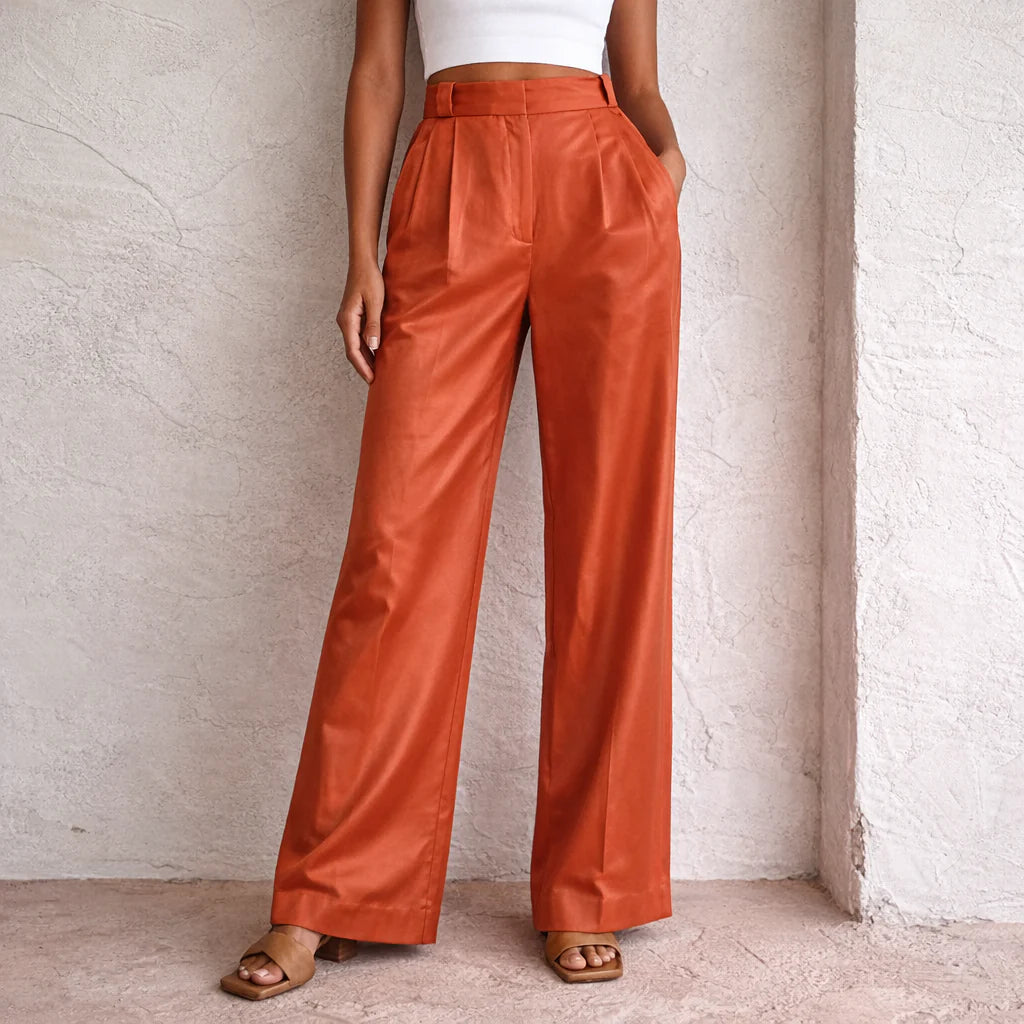 Linnen-Katoenen Wijde Broek met Hoge Taille – Luchtig & Zomers – Marit