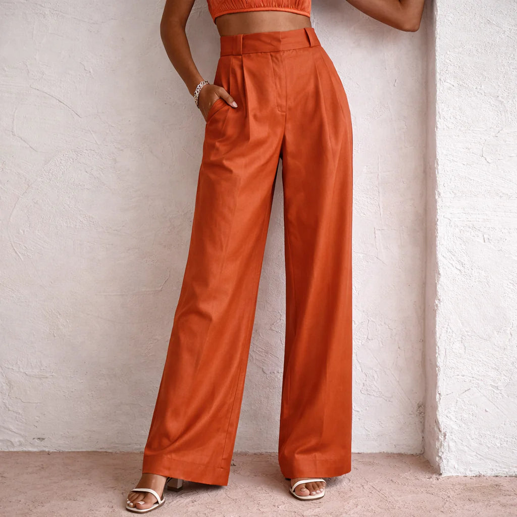 Linnen-Katoenen Wijde Broek met Hoge Taille – Luchtig & Zomers – Marit