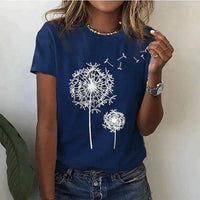 T-shirt met Ronde Hals en Grafische Paardenbloemprint – Speels & Casual – Marjolaine