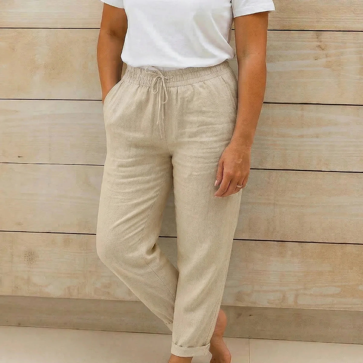 Linnen Broek met Elastische Tailleband, Trekkoord en Zakken – Relaxed & Zomers – Marjan