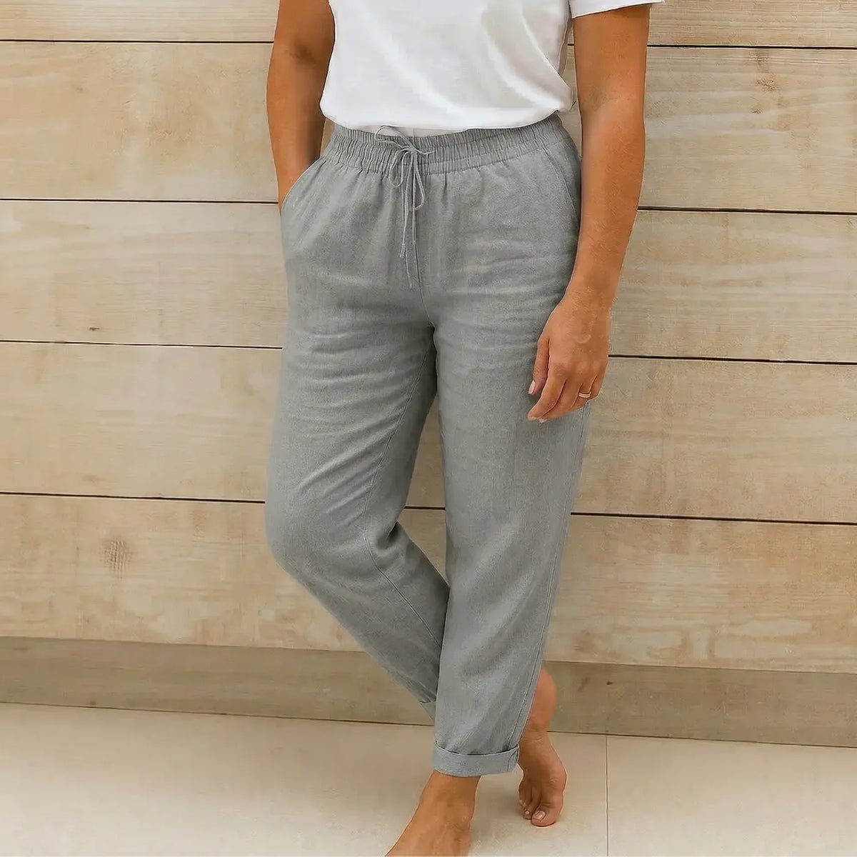 Linnen Broek met Elastische Tailleband, Trekkoord en Zakken – Relaxed & Zomers – Marjan