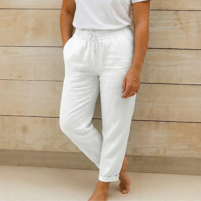 Linnen Broek met Elastische Tailleband, Trekkoord en Zakken – Relaxed & Zomers – Marjan