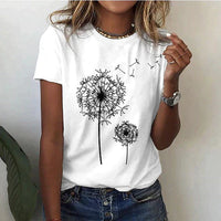 T-shirt met Ronde Hals en Grafische Paardenbloemprint – Speels & Casual – Marjolaine