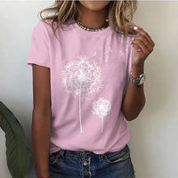 T-shirt met Ronde Hals en Grafische Paardenbloemprint – Speels & Casual – Marjolaine