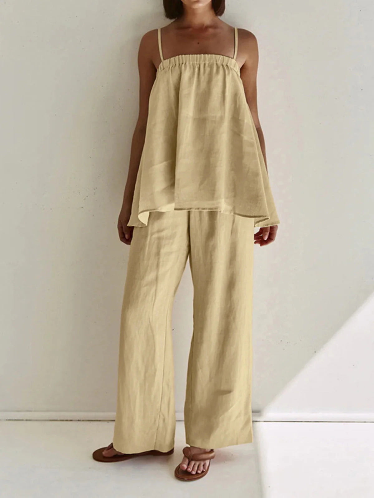 Khaki Broekset met Dunne Stof en Elastische Taille – Comfortabel & Veelzijdig – Marville