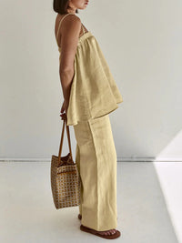 Khaki Broekset met Dunne Stof en Elastische Taille – Comfortabel & Veelzijdig – Marville