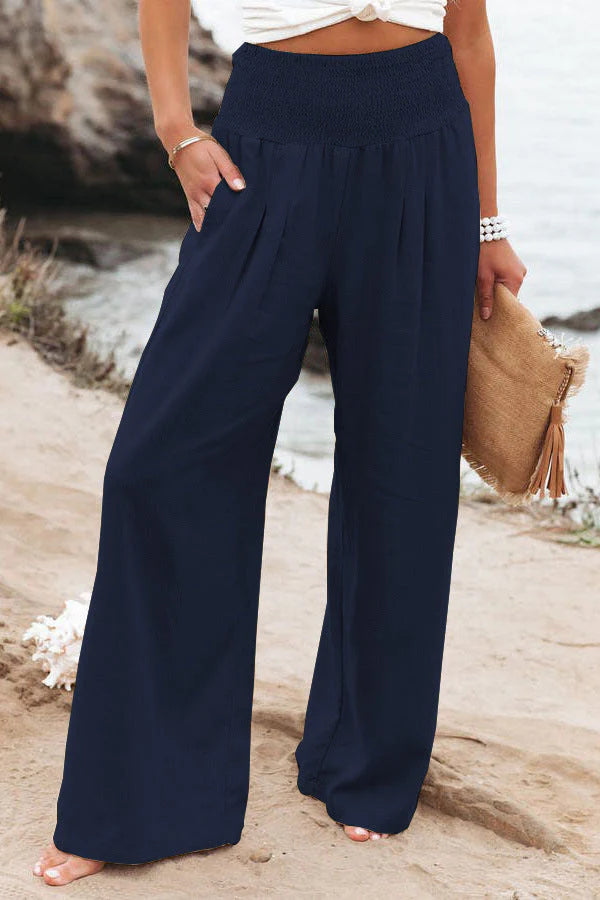Comfortabele Broek met Hoge Taille en Wijde Pijpen – Luchtig & Veelzijdig – Maud