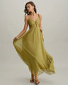 Groene Maxi Slip-Jurk met Ruches – Elegant & Zomers – Mélanie