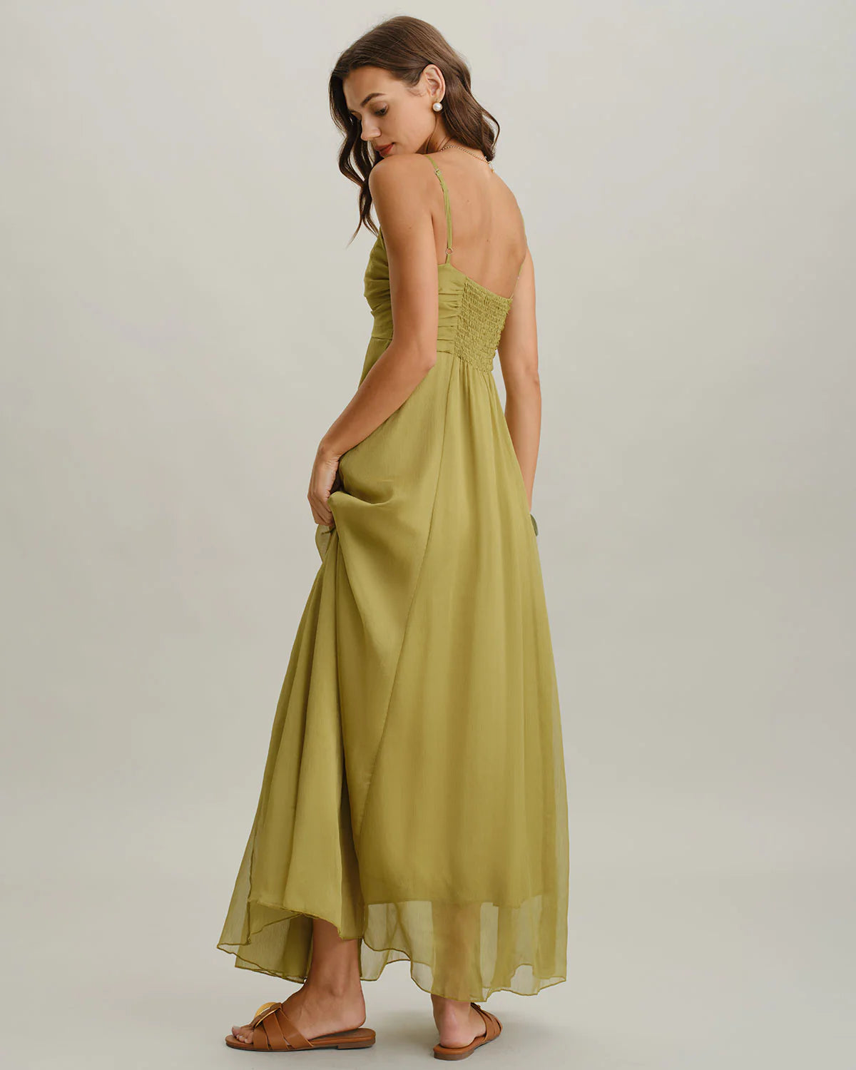 Groene Maxi Slip-Jurk met Ruches – Elegant & Zomers – Mélanie