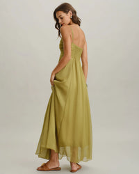 Groene Maxi Slip-Jurk met Ruches – Elegant & Zomers – Mélanie