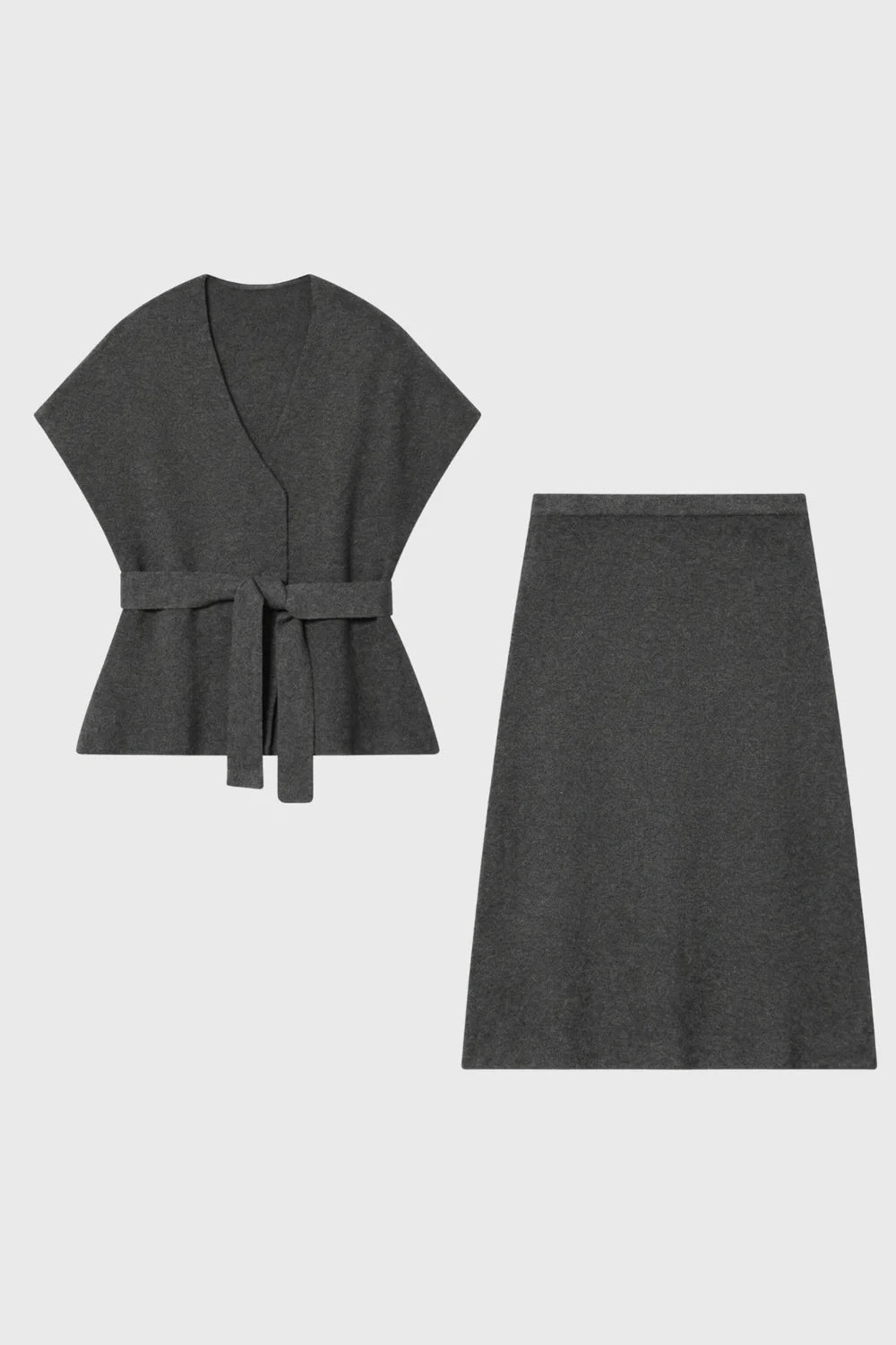 Set met V-hals Vest en Midi Rok met Strikceintuur – Tijdloos & Verzorgd – Mervane