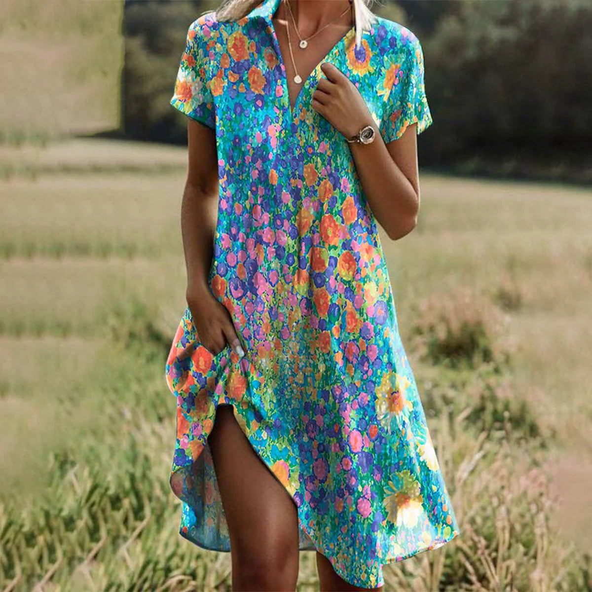 Dames Ademende Midi Zomerjurk – Luchtig & Comfortabel – Floréline