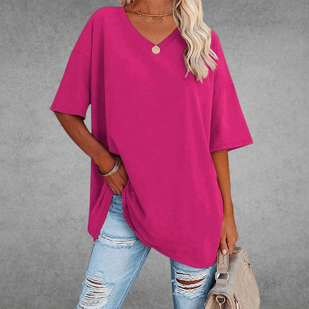 Oversized Shirt met V-hals en Soepele Drapering – Comfortabel & Vrouwelijk – Mirabelle