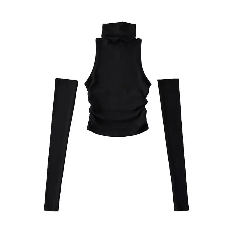 Mouwloze coltop dames met losse armwarmers in zwart, top en losse armwarmers