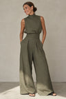Mouwloze Dames Jumpsuit met Opstaande Kraag en Brede Tailleband