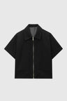 Oversized Blouse Jacket in Zwart met Korte Mouwen en Ritssluiting – Modern & Minimalistisch – Noëline