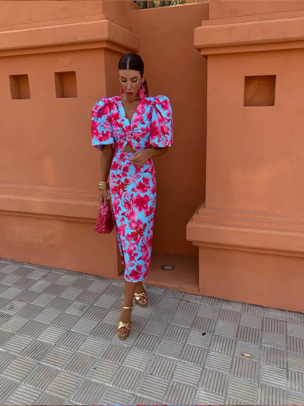 Gekleurde Jurk met Geplooide Mouwen – Elegant & Luchtig – Novélise