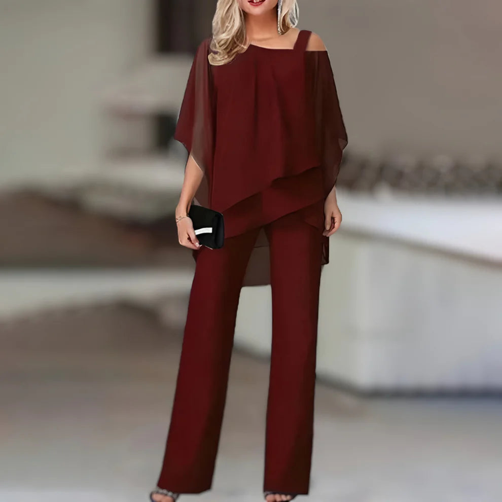 Co-ord Set met Off-Shoulder Top en Wijde Broek – Krachtig & Vrouwelijk – Ombrine