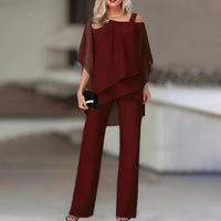 Co-ord Set met Off-Shoulder Top en Wijde Broek – Krachtig & Vrouwelijk – Ombrine