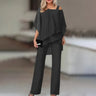 Co-ord Set met Off-Shoulder Top en Wijde Broek – Krachtig & Vrouwelijk – Ombrine