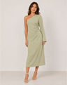 Gedrapeerde Dames One-Shoulder Midi-Jurk Met Klokmouw En Split