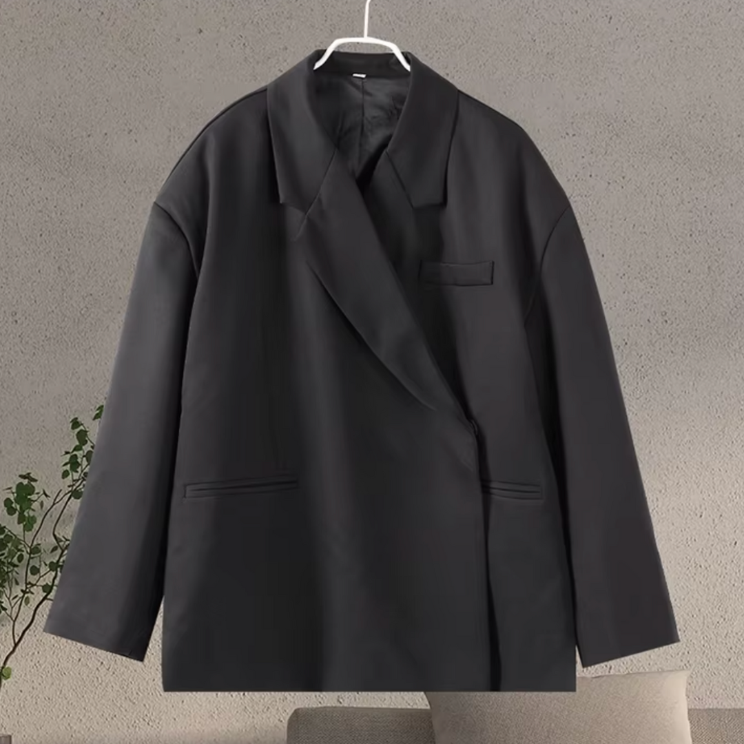 Zwarte blazer dames met reverskraag en diagonale sluiting