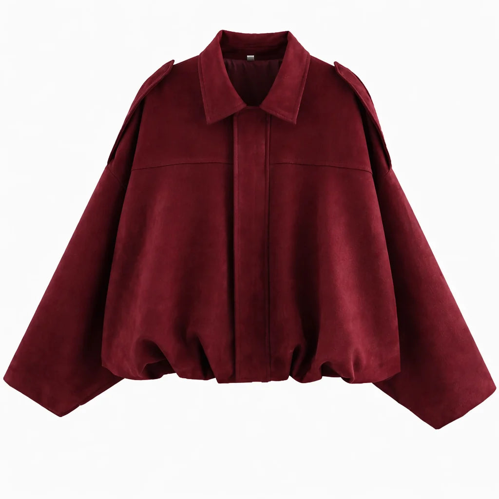 Rode oversized jas met bolle zoom en verdekte sluiting