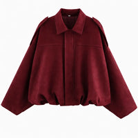 Rode oversized jas met bolle zoom en verdekte sluiting