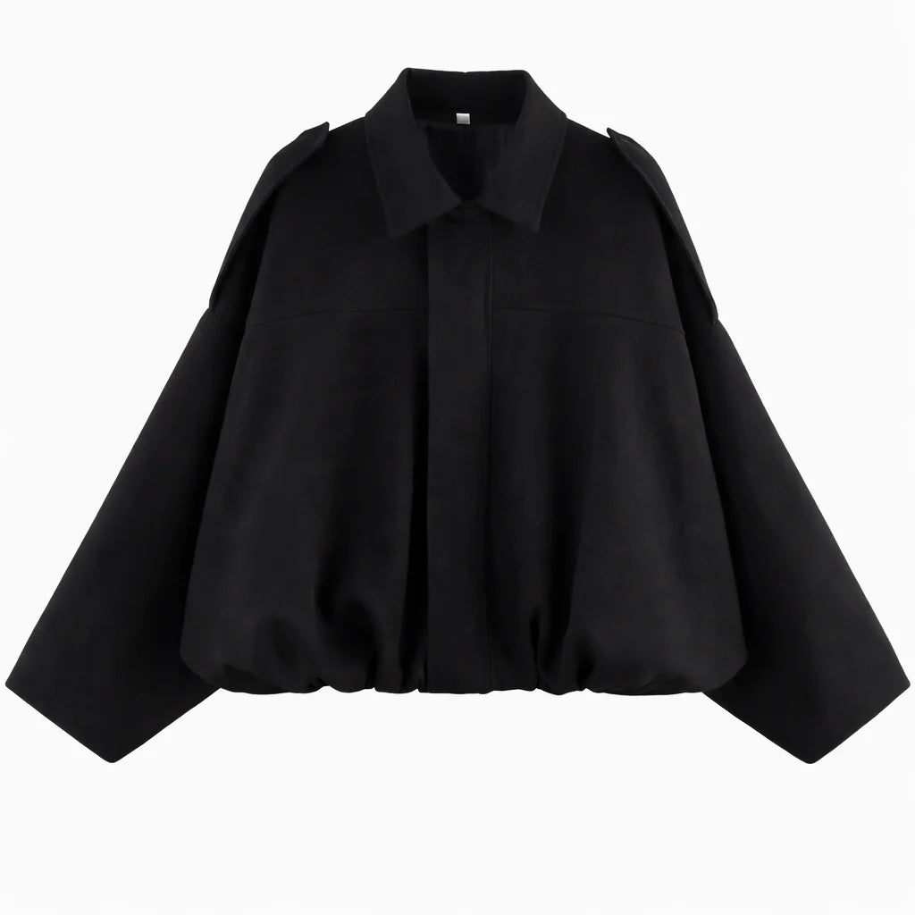 Zwarte cropped bomberjas dames met klassieke puntkraag