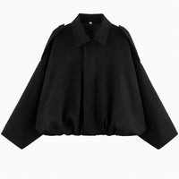 Zwarte cropped bomberjas dames met klassieke puntkraag