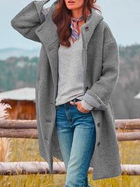 Oversized bouclé jas met capuchon en knoopsluiting voor dames in grijs