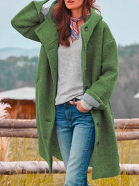 Oversized bouclé jas met capuchon en knoopsluiting voor dames in groen