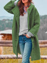 Oversized Bouclé Dames Jas met Capuchon en Knoopsluiting