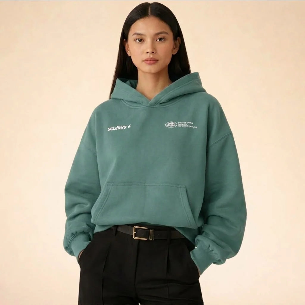 Oversized dames hoodie met buidelzak en capuchon in groen