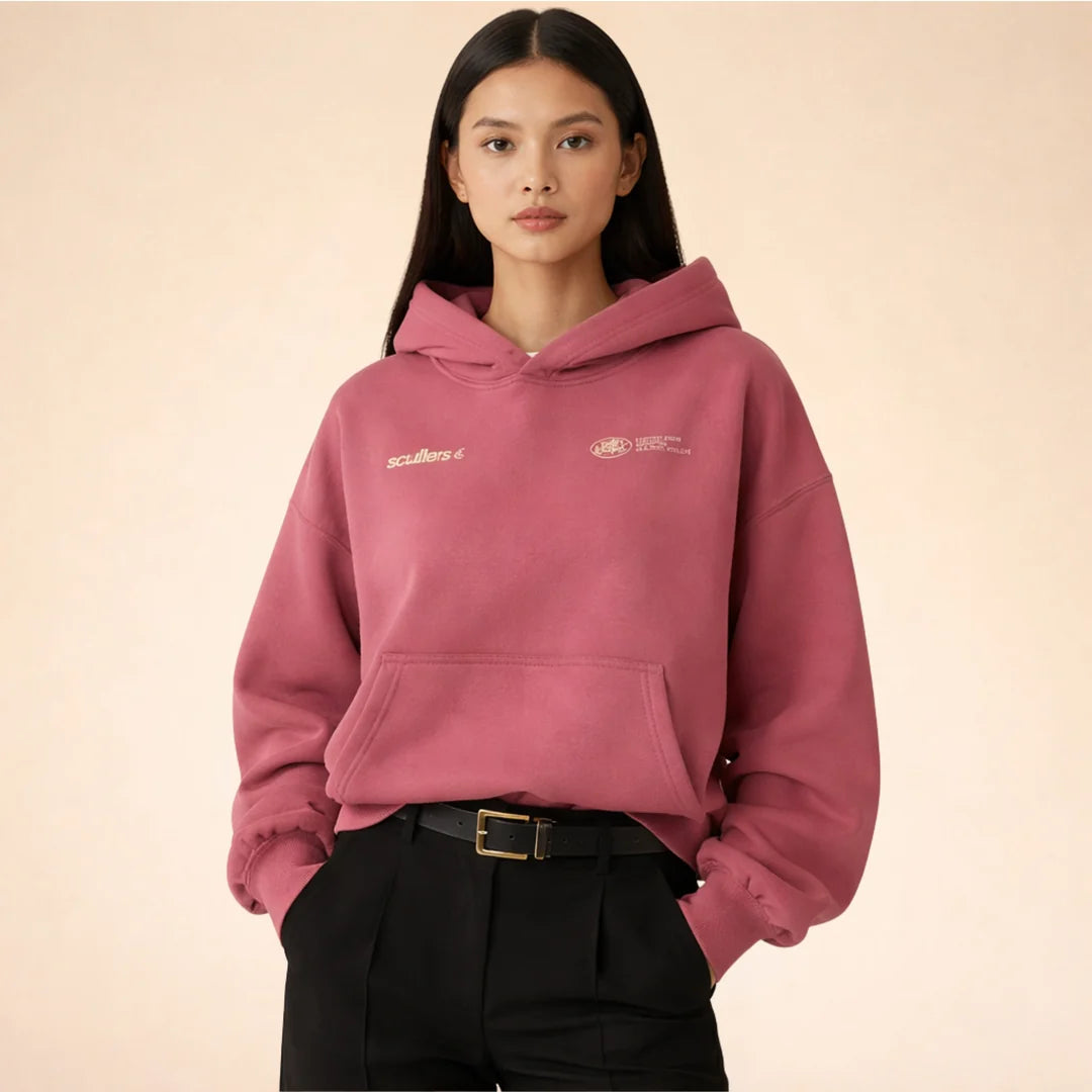 Oversized dames hoodie met buidelzak en capuchon in roze
