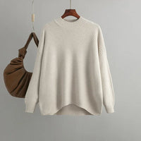 Crème oversized dames trui met halve col en diagonale rib