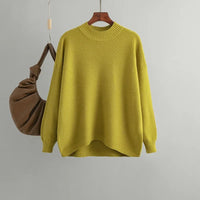 Gele oversized dames trui met halve col en diagonale rib