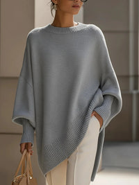 Grijze oversized gebreide poncho met manchetten