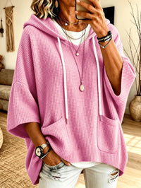 Roze wafel hoodie met capuchon en opgestikte zakken